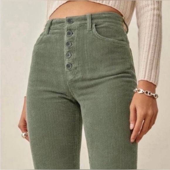 Reformation Cynthia Button Fly High-Rise Straight Corduroy Pants Size 25 - Picture 2 of 10